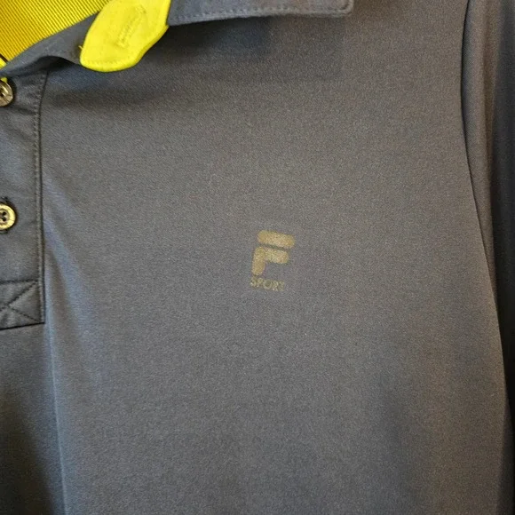 FILA Sport Golf Polo Shirt Men XL Tall Blue Yellow Performance Athletic - Picture 2 of 6